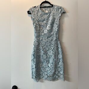 LuLus Blue Lace Floral Mini Dress